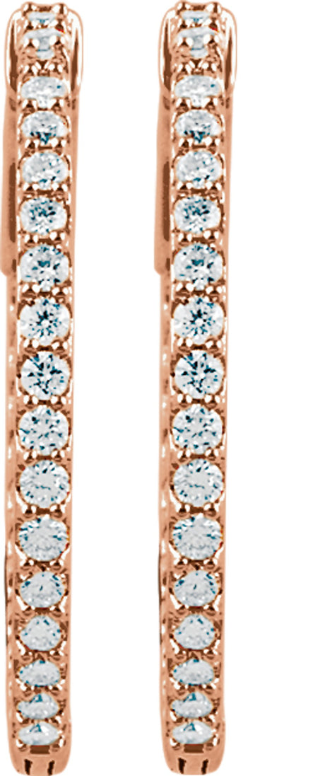 14K Rose Gold 1 CTW Natural Diamond Inside-Outside 26.5 mm Hinged Hoop Earrings