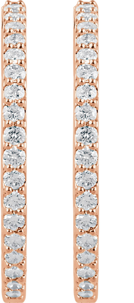 14K Rose Gold 3 CTW Natural Diamond Inside-Outside 34.5 mm Hinged Hoop Earrings