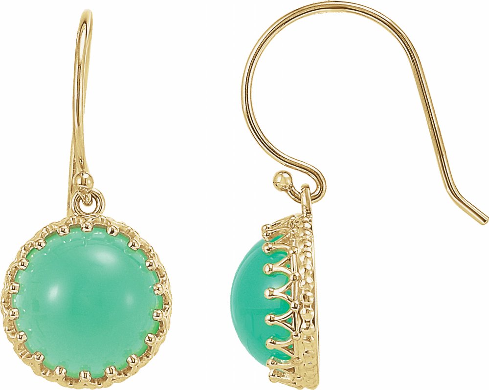 14K Yellow 10 mm Natural Chrysoprase  Earrings