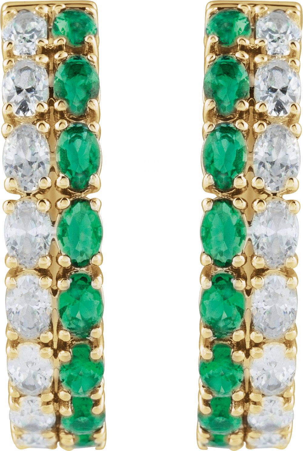 14K Yellow Gold Lab-Grown Emerald & 1 5/8 CTW Lab-Grown Diamond 20.5 mm Hoop Earrings