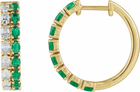 14K Yellow Gold Lab-Grown Emerald & 1 5/8 CTW Lab-Grown Diamond 20.5 mm Hoop Earrings