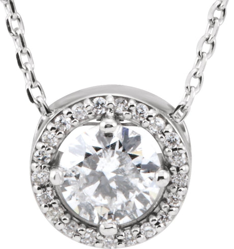 14K White 1/2 CTW Lab-Grown Diamond Halo-Style 16" Necklace