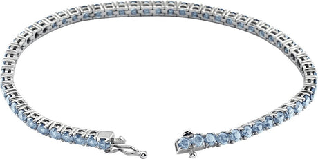 14K White Natural Aquamarine Line 7.25" Bracelet