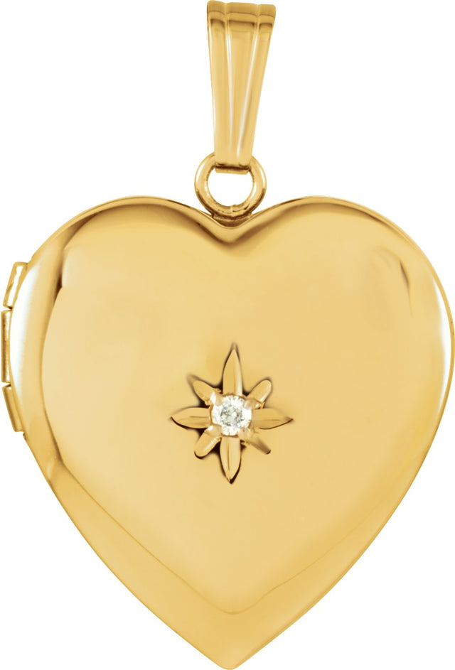 14K Yellow Gold .02 CT Natural Diamond Heart Locket