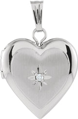 14K White Gold .010 CT Natural Diamond Heart Locket
