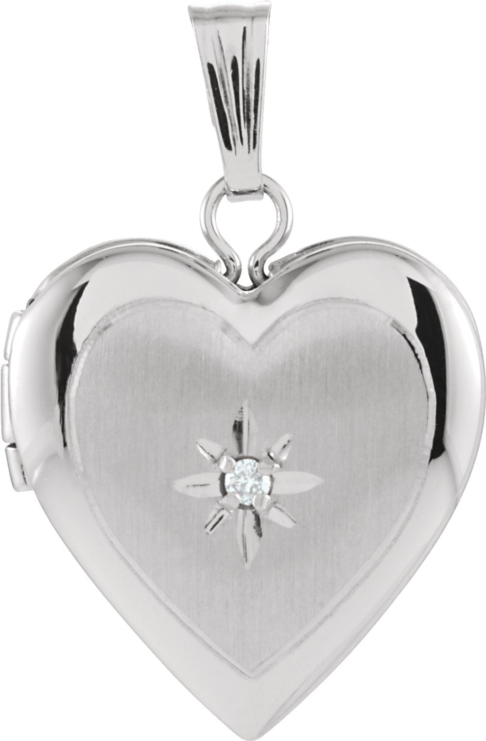 14K White Gold .010 CT Natural Diamond Heart Locket