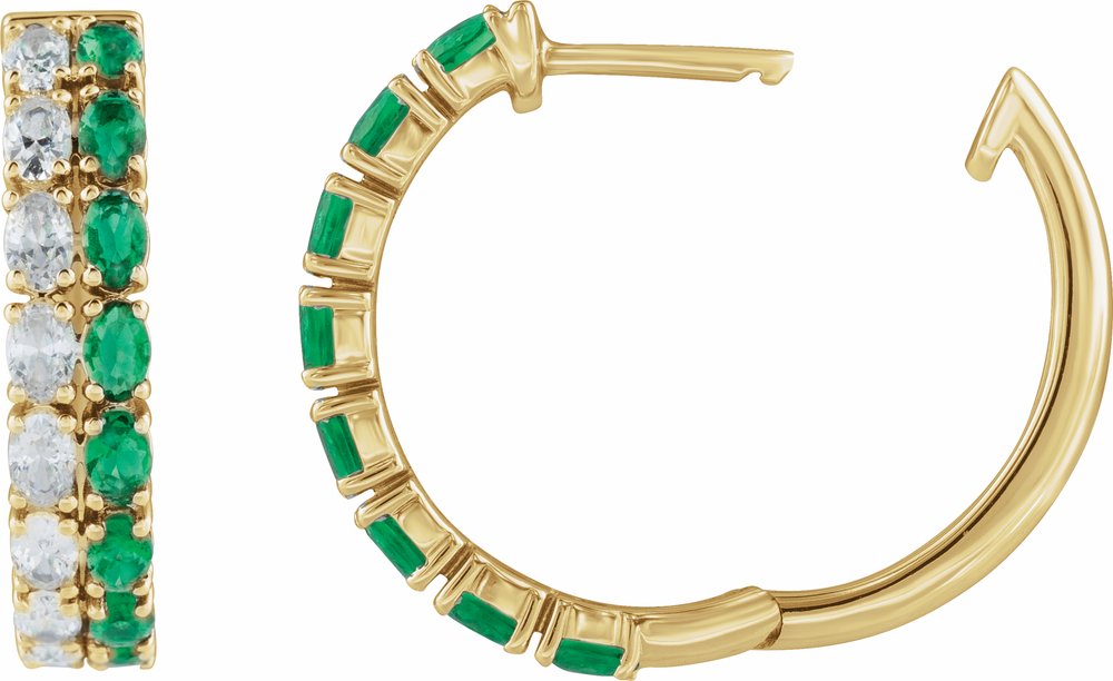 14K Yellow Gold Lab-Grown Emerald & 1 5/8 CTW Lab-Grown Diamond 20.5 mm Hoop Earrings