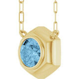 14K Yellow Gold Natural Sky Blue Topaz Geometric 18" Necklace
