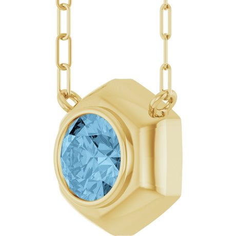 14K Yellow Gold Natural Sky Blue Topaz Geometric 18" Necklace