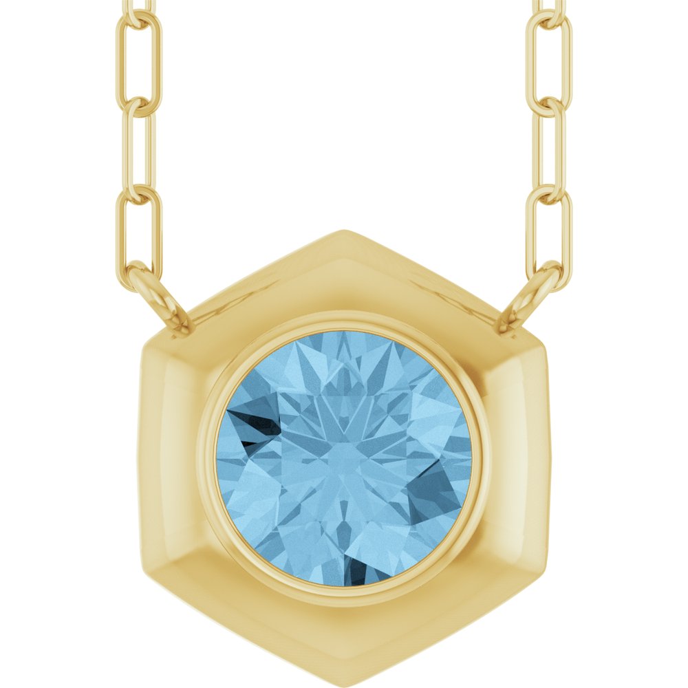 14K Yellow Gold Natural Sky Blue Topaz Geometric 18" Necklace