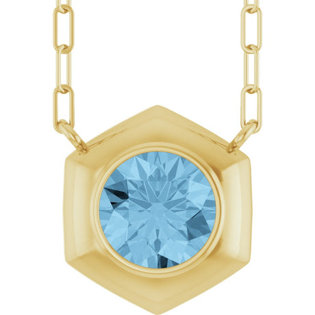 14K Yellow Gold Natural Sky Blue Topaz Geometric 18" Necklace