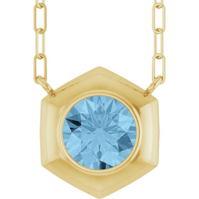 14K Yellow Gold Natural Sky Blue Topaz Geometric 18" Necklace