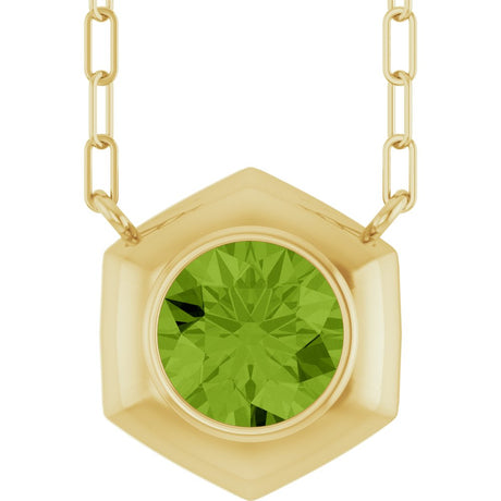 14K Yellow Gold Natural Peridot Geometric 18" Necklace