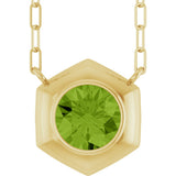 14K Yellow Gold Natural Peridot Geometric 18" Necklace