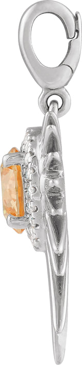 Sterling Silver Natural Citrine & 1/10 CTW Lab-Grown Diamond Halo-Style Sun Charm/Pendant