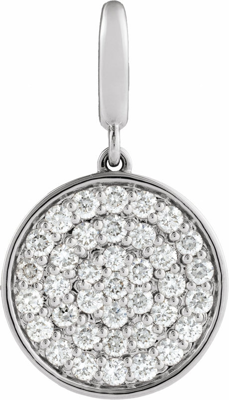 14K White Gold 1/2 CTW Natural Diamond Pavé-Style Disc Charm/Pendant