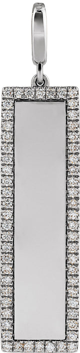14K White Gold Engravable 1/3 CTW Natural Diamond Bar Charm/Pendant