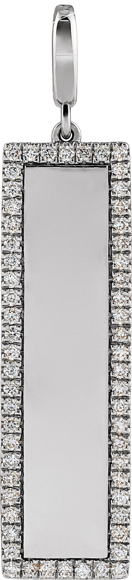 14K White Gold Engravable 1/3 CTW Natural Diamond Bar Charm/Pendant