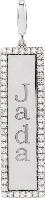 14K White Gold Engravable 1/3 CTW Natural Diamond Bar Charm/Pendant