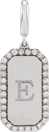 14K White Gold Engravable 1/6 CTW Natural Diamond Dog Tag Charm/Pendant