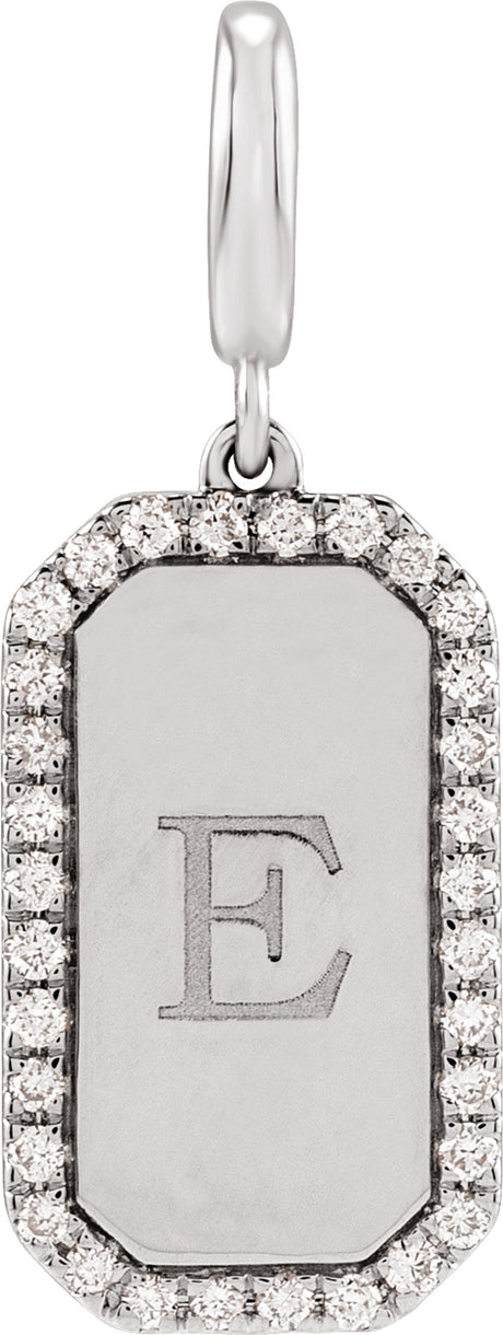 14K White Gold Engravable 1/6 CTW Natural Diamond Dog Tag Charm/Pendant