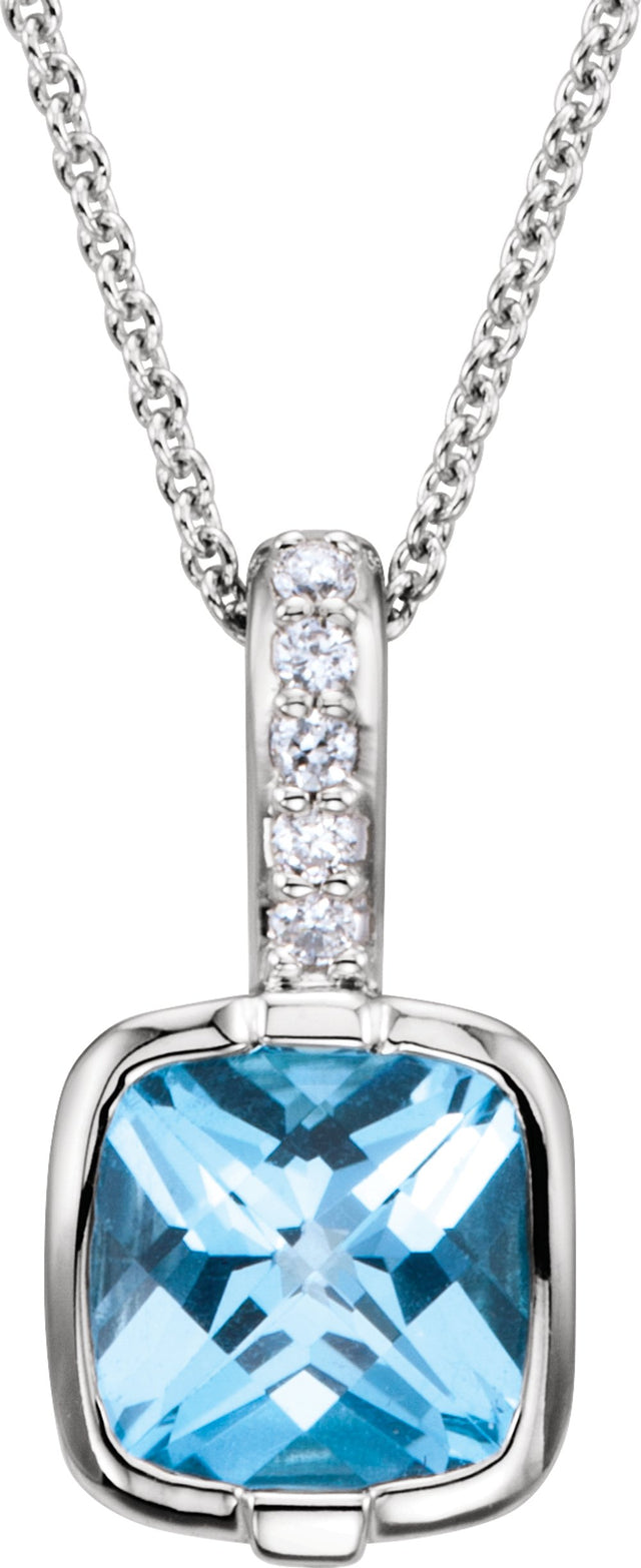 14K White Natural Swiss Blue Topaz & .05 CTW Natural Diamond 18" Necklace