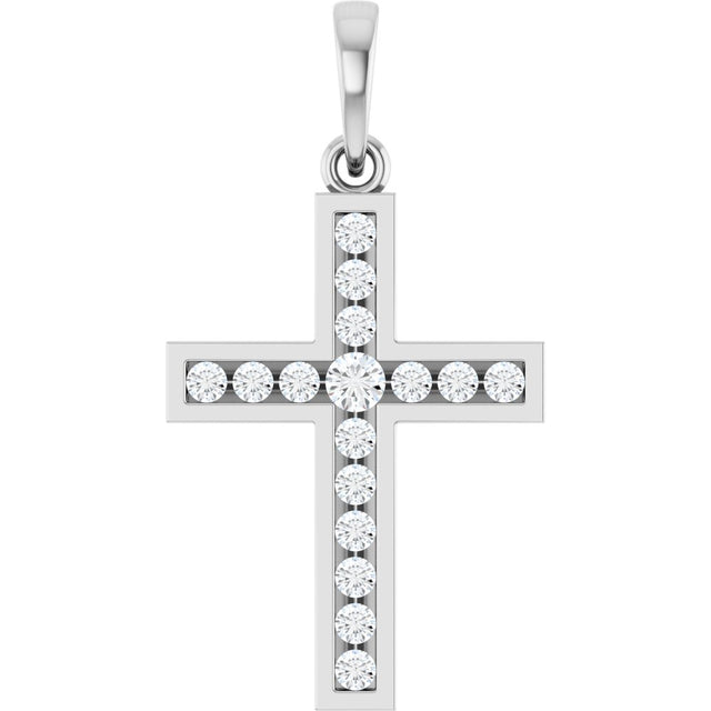 14K White Gold 1/4 CTW Natural Diamond Cross Pendant
