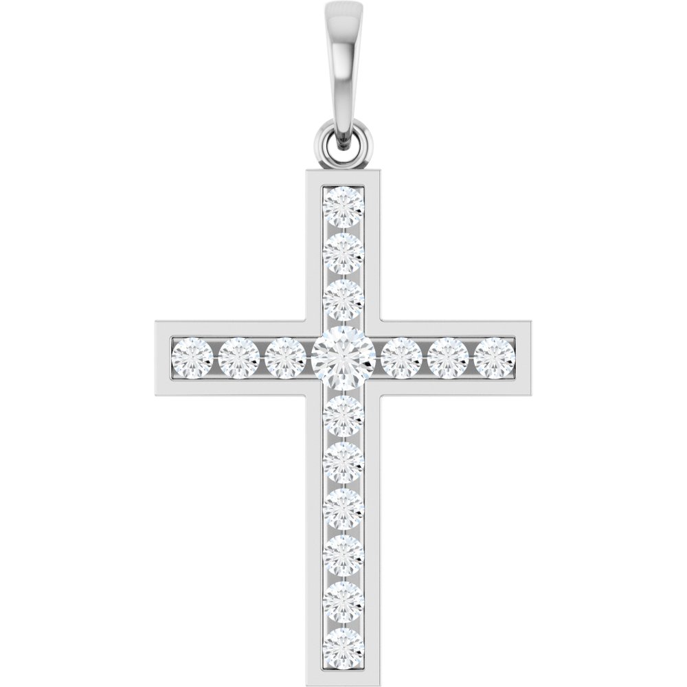 14K White Gold 1/2 CTW Natural Diamond Cross Pendant
