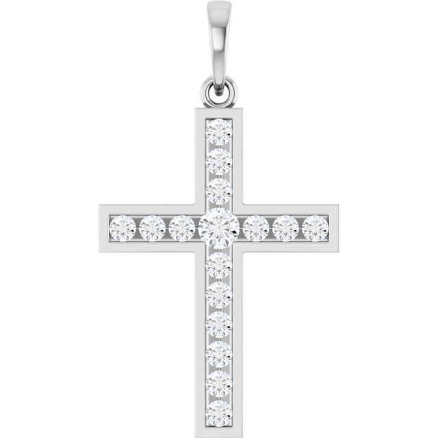 14K White Gold 1/2 CTW Natural Diamond Cross Pendant
