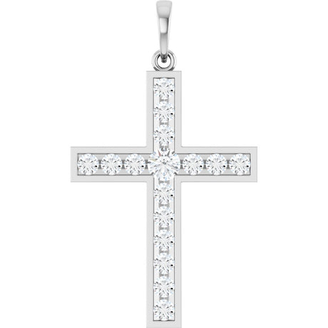 14K White Gold 3/4 CTW Natural Diamond Cross Pendant