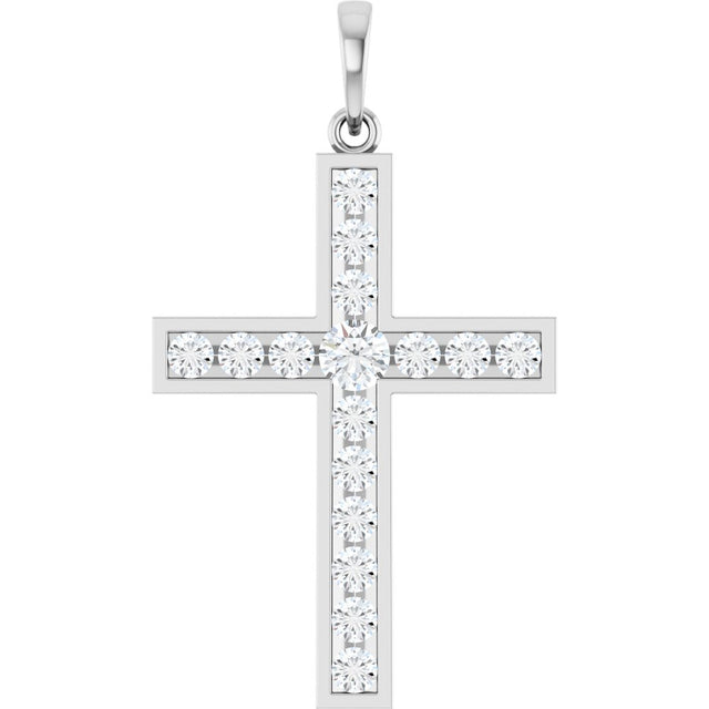14K White Gold 3/4 CTW Natural Diamond Cross Pendant