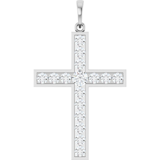 14K White Gold 1 CTW Natural Diamond Cross Pendant