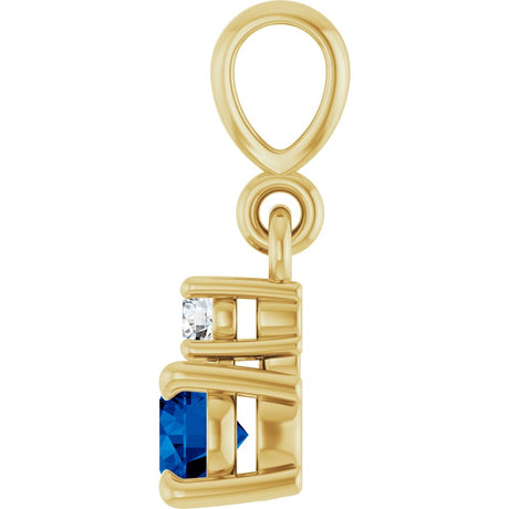 14K Yellow Gold Lab-Grown Blue Sapphire & .03 CT Natural Diamond Pendant