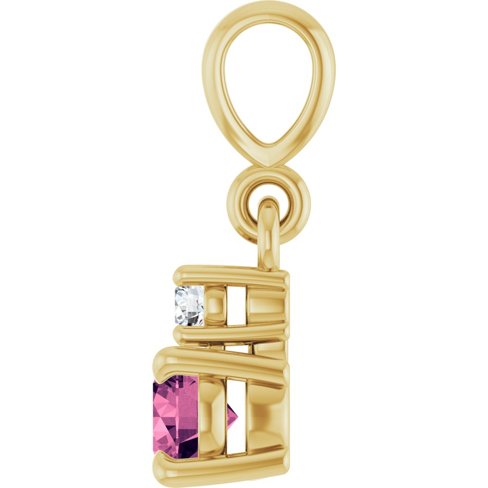 14K Yellow Gold Natural Pink Tourmaline & .03 CT Natural Diamond Pendant