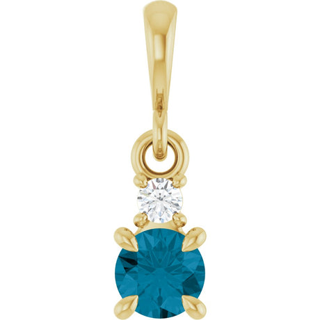 14K Yellow Gold Natural London Blue Topaz & .03 CT Natural Diamond Pendant