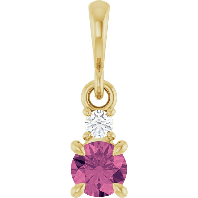 14K Yellow Gold Natural Pink Tourmaline & .03 CT Natural Diamond Pendant