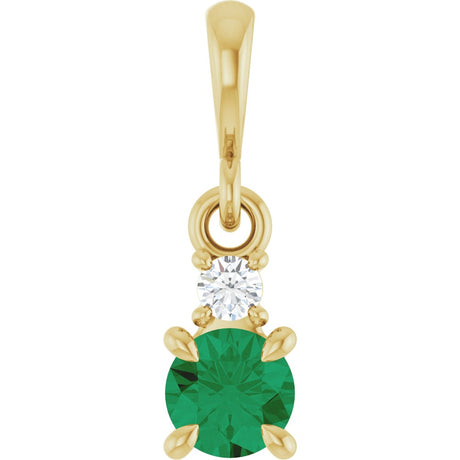 14K Yellow Gold Lab-Grown Emerald & .03 CT Natural Diamond Pendant