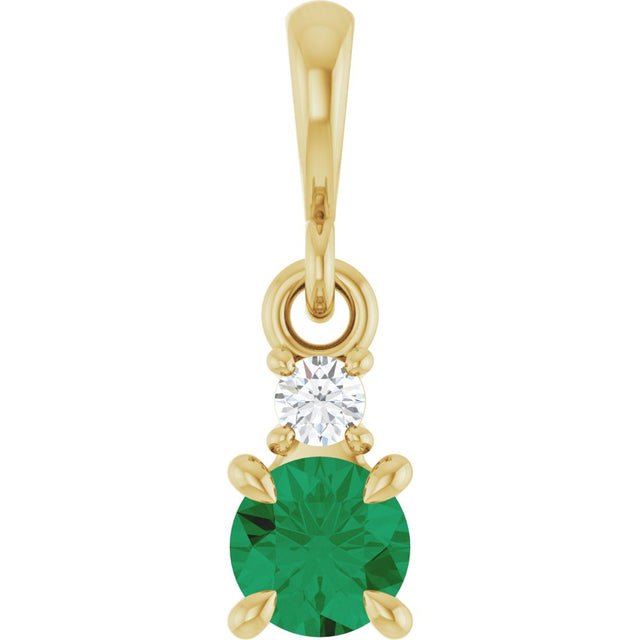 14K Yellow Gold Lab-Grown Emerald & .03 CT Natural Diamond Pendant