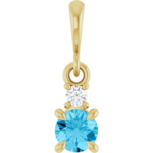 14K Yellow Gold Natural Aquamarine & .03 CT Natural Diamond Pendant