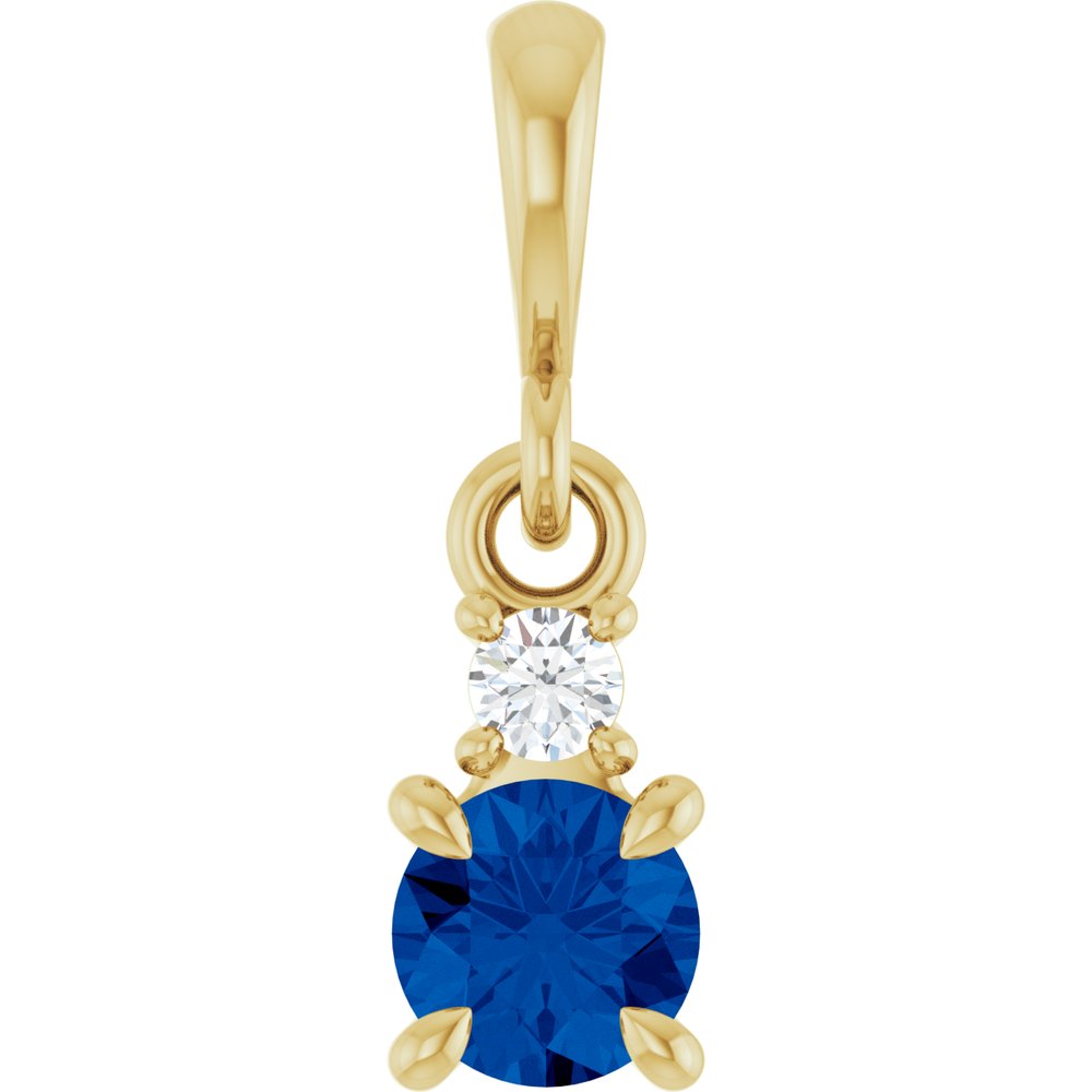14K Yellow Gold Lab-Grown Blue Sapphire & .03 CT Natural Diamond Pendant