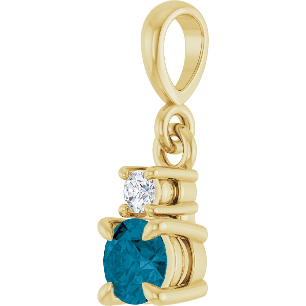 14K Yellow Gold Natural London Blue Topaz & .03 CT Natural Diamond Pendant