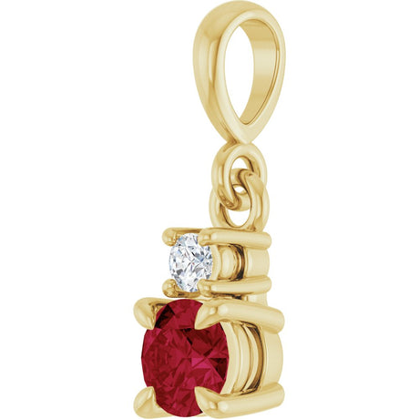 14K Yellow Gold Lab-Grown Ruby & .03 CT Natural Diamond Pendant