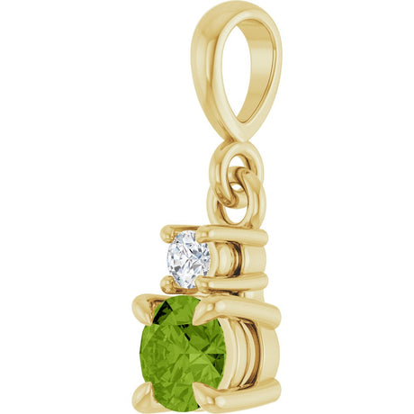 14K Yellow Gold Natural Peridot & .03 CT Natural Diamond Pendant