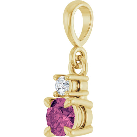 14K Yellow Gold Natural Pink Tourmaline & .03 CT Natural Diamond Pendant