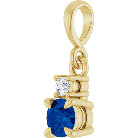 14K Yellow Gold Lab-Grown Blue Sapphire & .03 CT Natural Diamond Pendant