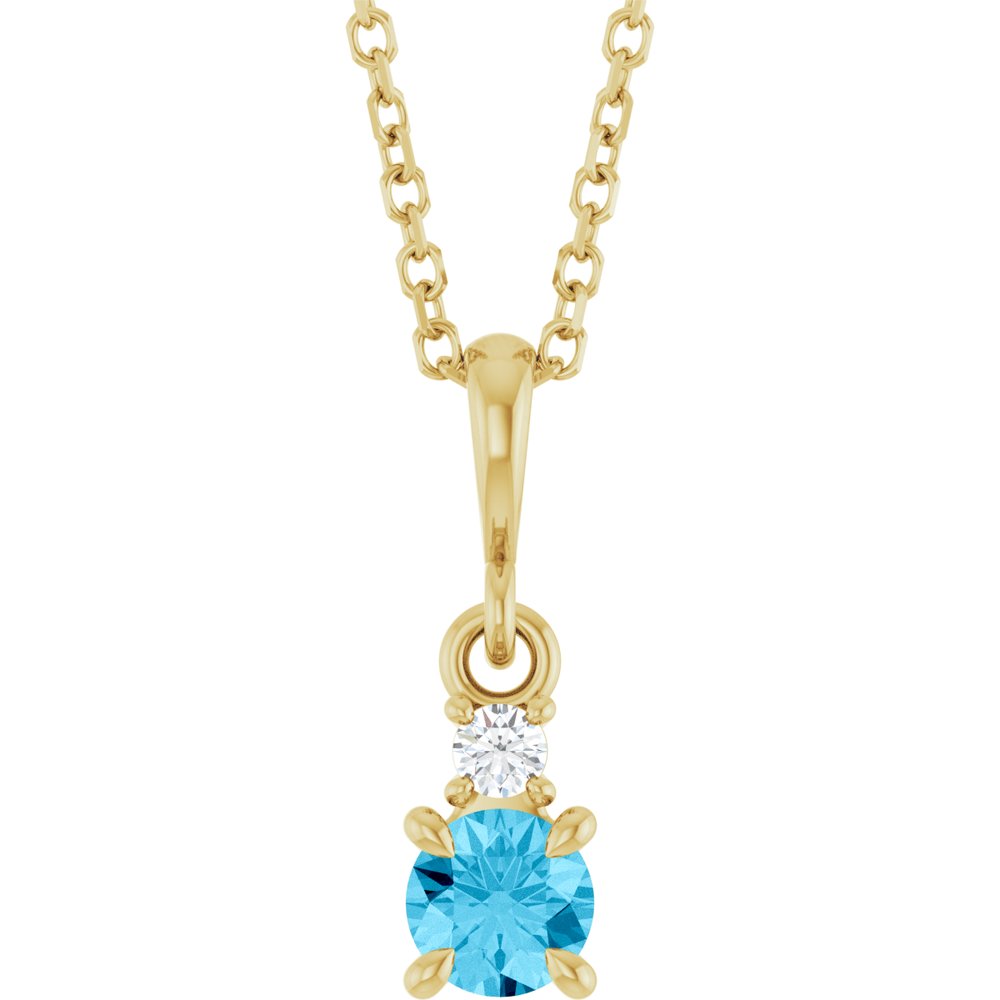 14K Yellow Gold Natural Aquamarine & .03 CT Natural Diamond 16-18" Necklace