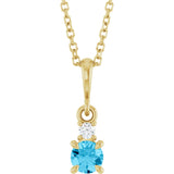 14K Yellow Gold Natural Aquamarine & .03 CT Natural Diamond 16-18" Necklace