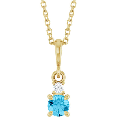 14K Yellow Gold Natural Aquamarine & .03 CT Natural Diamond 16-18" Necklace