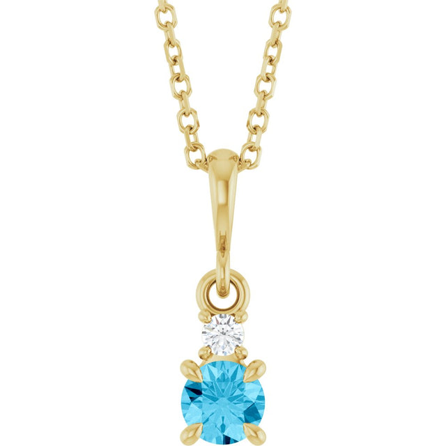 14K Yellow Gold Natural Aquamarine & .03 CT Natural Diamond 16-18" Necklace