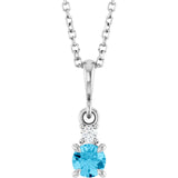 Sterling Silver Natural Aquamarine & .03 CT Natural Diamond 16-18" Necklace
